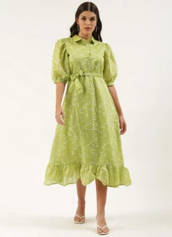 Green Foil Printed Shirt Dress After Six Wear 10 Green Foil Printed Shirt Dress After Six Wear -C Bazaar Shop Green Foil Printed Shirt Dress DRBS02205849 u