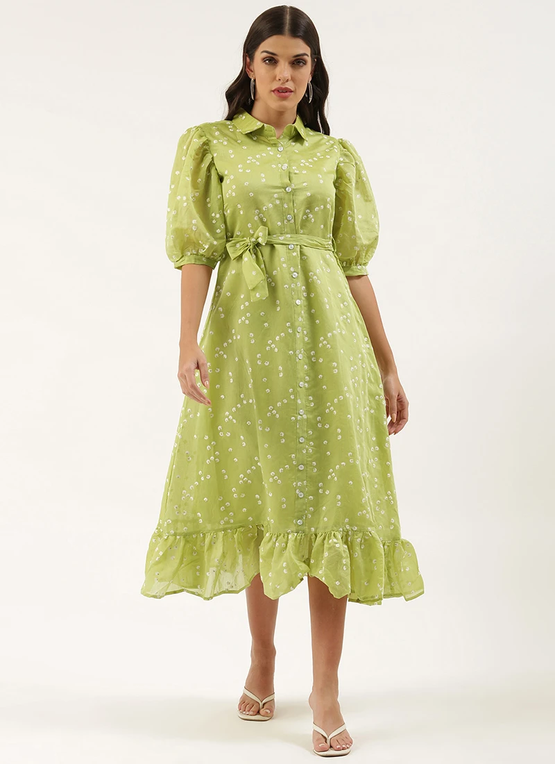 Green Foil Printed Shirt Dress After Six Wear 3 Green Foil Printed Shirt Dress After Six Wear - Image 3