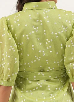 Green Foil Printed Shirt Dress After Six Wear 14 Green Foil Printed Shirt Dress After Six Wear -C Bazaar Shop Green Foil Printed Shirt Dress DRBS02205849 rrc3