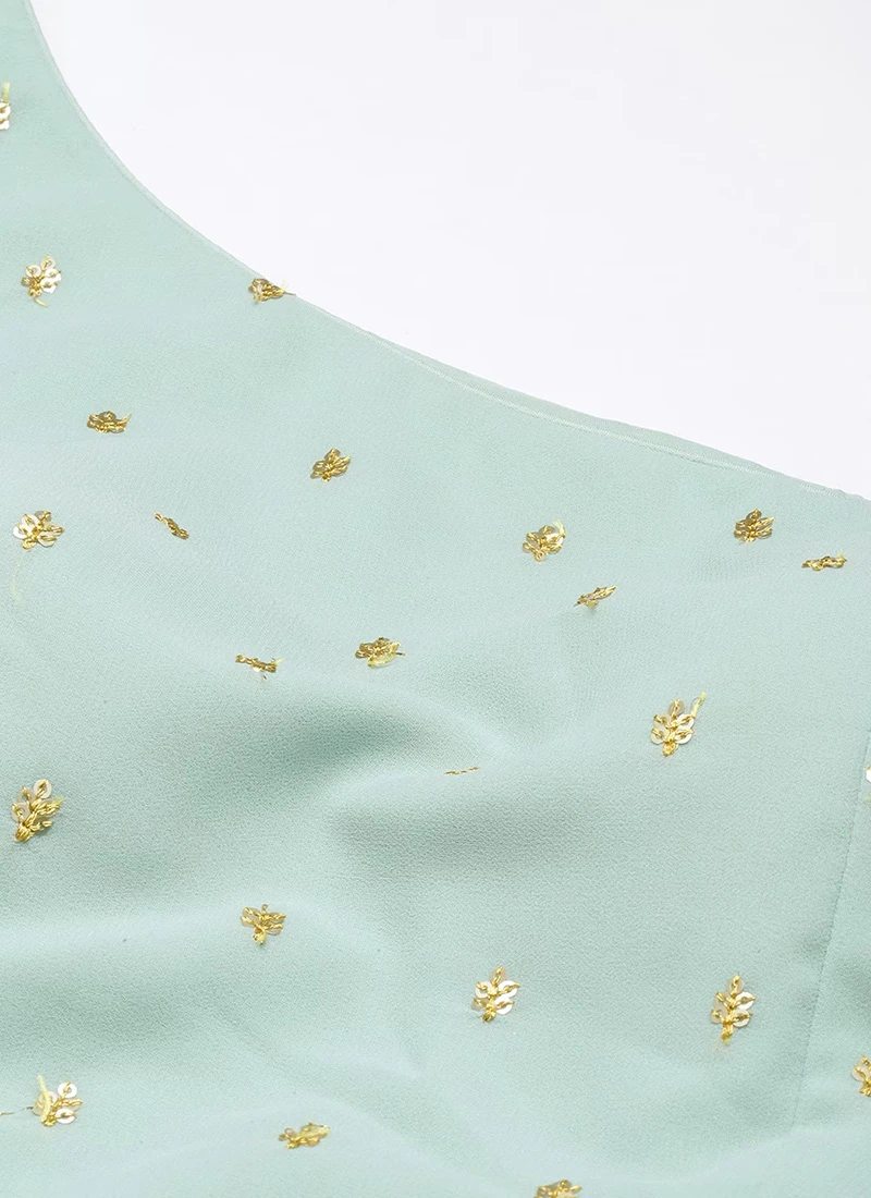 Skirt From Green Georgette Embroidered Crop Top N Skirt Set After Six Wear 5 Skirt From Green Georgette Embroidered Crop Top N Skirt Set After Six Wear - Image 5