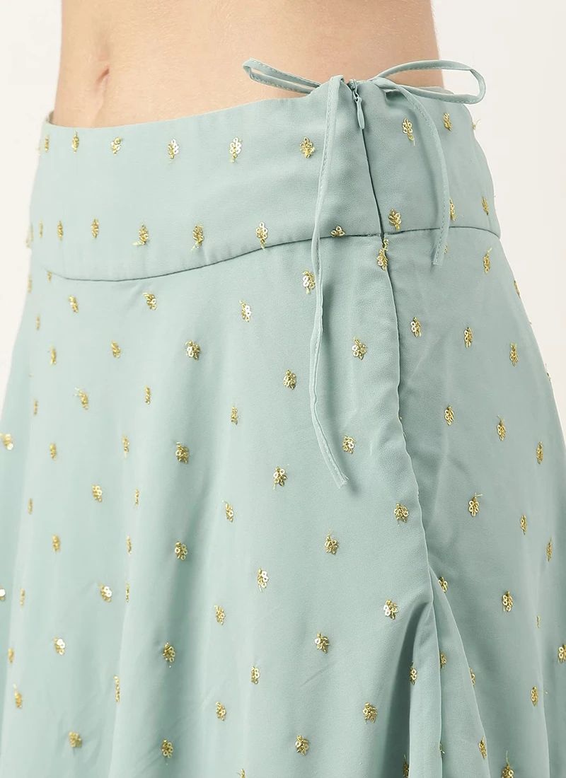 Skirt From Green Georgette Embroidered Crop Top N Skirt Set After Six Wear 6 Skirt From Green Georgette Embroidered Crop Top N Skirt Set After Six Wear - Image 6