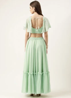 Skirt From Green Georgette Embroidered Crop Top Skirt Set After Six Wear -C Bazaar Shop Green Georgette Embroidered Crop Top Skirt Set IWBS02305171 b