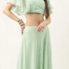 Skirt From Green Georgette Embroidered Crop Top Skirt Set After Six Wear