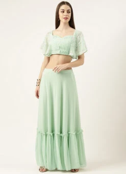Skirt From Green Georgette Embroidered Crop Top Skirt Set After Six Wear -C Bazaar Shop Green Georgette Embroidered Crop Top Skirt Set IWBS02305171 u