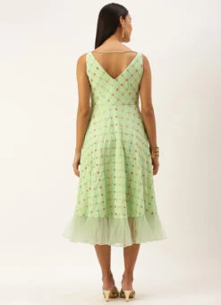 Green Georgette Embroidered Dress Party Wear -C Bazaar Shop Green Georgette Embroidered Dress DRBS02209667 b