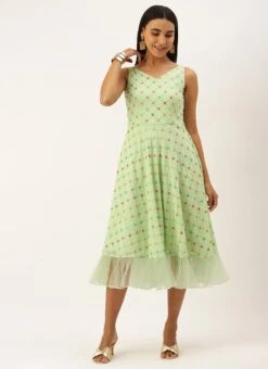 Green Georgette Embroidered Dress Party Wear -C Bazaar Shop Green Georgette Embroidered Dress DRBS02209667 u