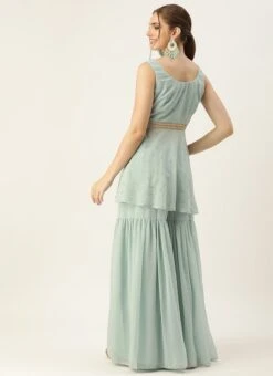 Top From Green Georgette Embroidered Gharara Set After Six Wear 11 Top From Green Georgette Embroidered Gharara Set After Six Wear -C Bazaar Shop Green Georgette Embroidered Gharara Set KSBS02303647 b 1