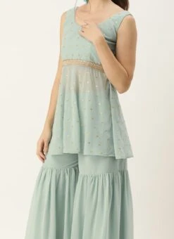 Top From Green Georgette Embroidered Gharara Set After Six Wear