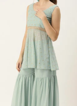 Green Georgette Embroidered Gharara Set Festive Wear
