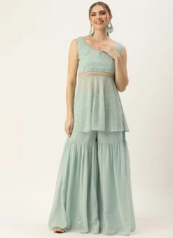 Bottom From Green Georgette Embroidered Gharara Set After Six Wear 10 Bottom From Green Georgette Embroidered Gharara Set After Six Wear -C Bazaar Shop Green Georgette Embroidered Gharara Set KSBS02303647 u 2