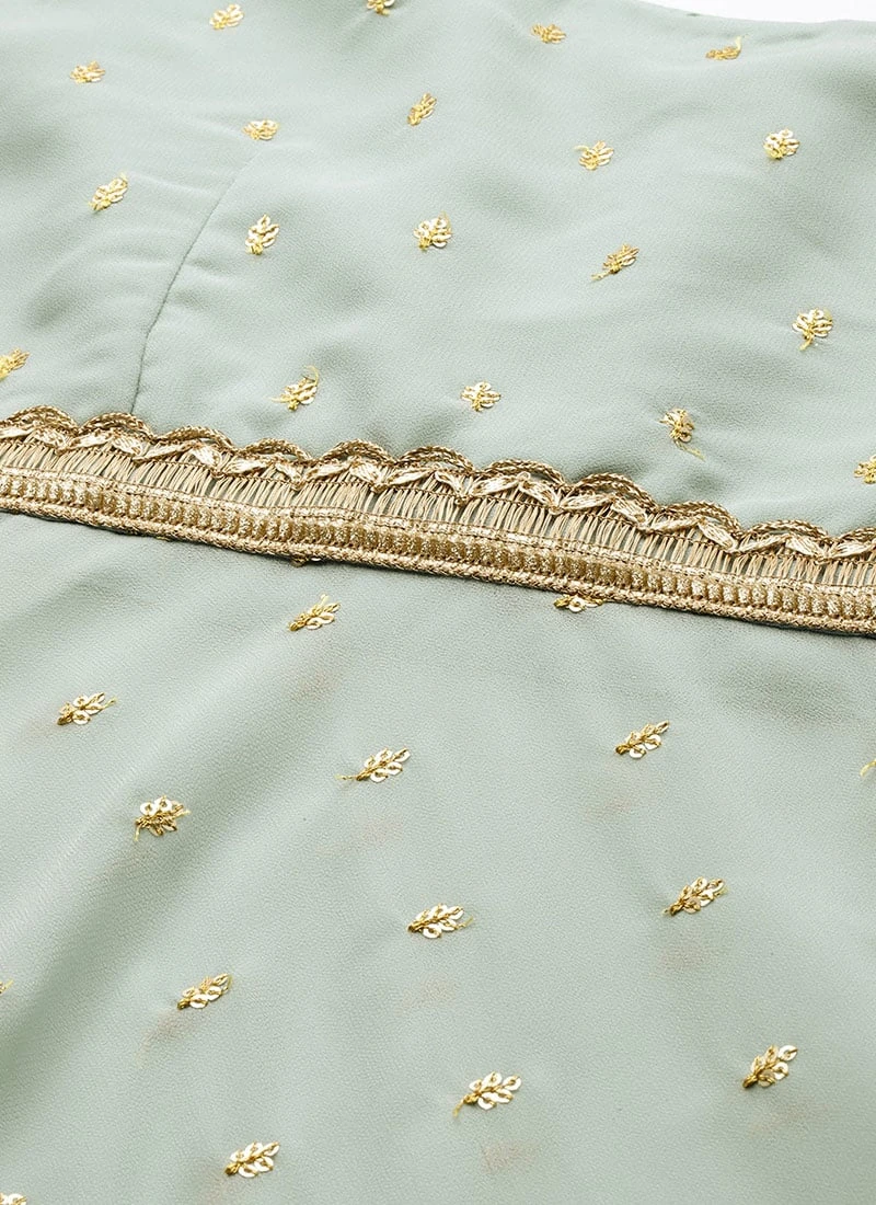 Bottom From Green Georgette Embroidered Gharara Set After Six Wear 5 Bottom From Green Georgette Embroidered Gharara Set After Six Wear - Image 5