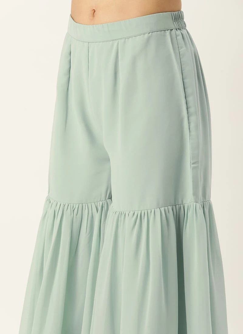 Bottom From Green Georgette Embroidered Gharara Set After Six Wear 6 Bottom From Green Georgette Embroidered Gharara Set After Six Wear - Image 6