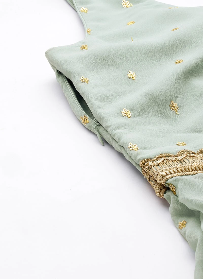 Bottom From Green Georgette Embroidered Gharara Set After Six Wear 7 Bottom From Green Georgette Embroidered Gharara Set After Six Wear - Image 7