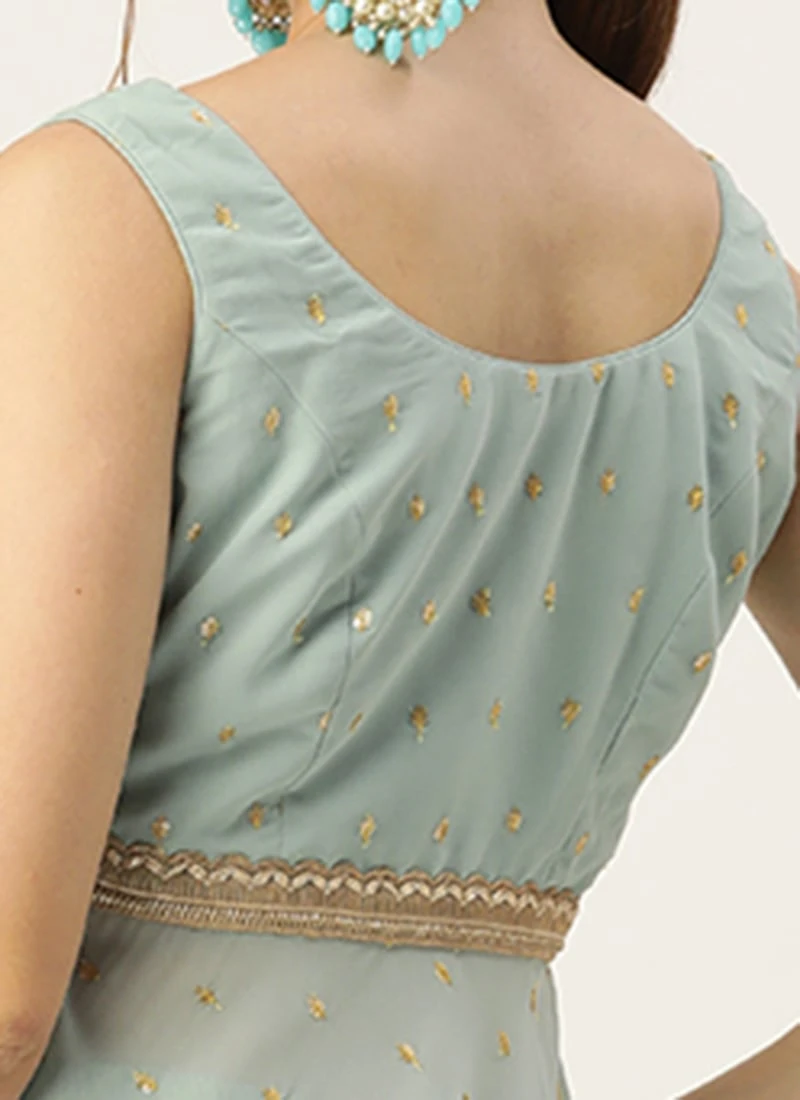 Top From Green Georgette Embroidered Gharara Set After Six Wear 8 Top From Green Georgette Embroidered Gharara Set After Six Wear - Image 8