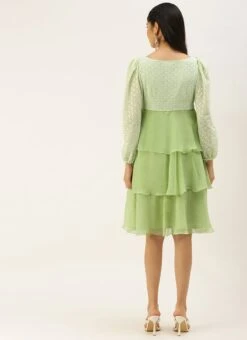 Green Georgette Embroidered Layered Dress Party Wear -C Bazaar Shop Green Georgette Embroidered Layered Dress DRBS02207311 b