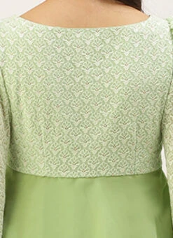 Green Georgette Embroidered Layered Dress Party Wear -C Bazaar Shop Green Georgette Embroidered Layered Dress DRBS02207311 rrc2