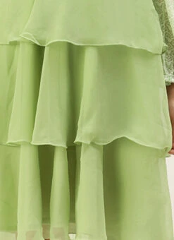 Green Georgette Embroidered Layered Dress Party Wear -C Bazaar Shop Green Georgette Embroidered Layered Dress DRBS02207311 rrc3