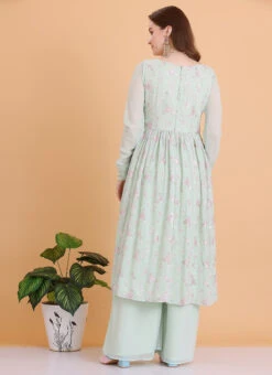 Bottom From Green Georgette Embroidered Palazzo Suit After Six Wear -C Bazaar Shop Green Georgette Embroidered Palazzo Suit SLBS02304087 b