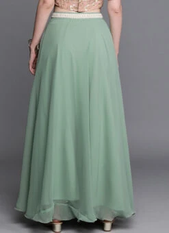 Green Georgette Full Circular Skirt Festive Wear -C Bazaar Shop Green Georgette Full Circular Skirt WBBS02307535 b