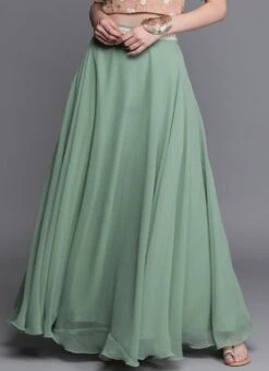 Green Georgette Full Circular Skirt Festive Wear -C Bazaar Shop Green Georgette Full Circular Skirt WBBS02307535 u