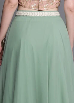 Green Georgette Full Circular Skirt Festive Wear -C Bazaar Shop Green Georgette Full Circular Skirt WBBS02307535 rrc2