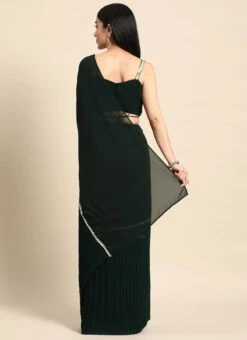 Green Georgette Pleated Ruffle Saree Festive Wear -C Bazaar Shop Green Georgette Pleated Ruffle Saree SABS02301091 b