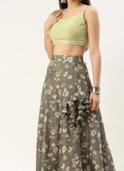 Green Georgette Printed Lehenga Set Party Wear Festive Wear