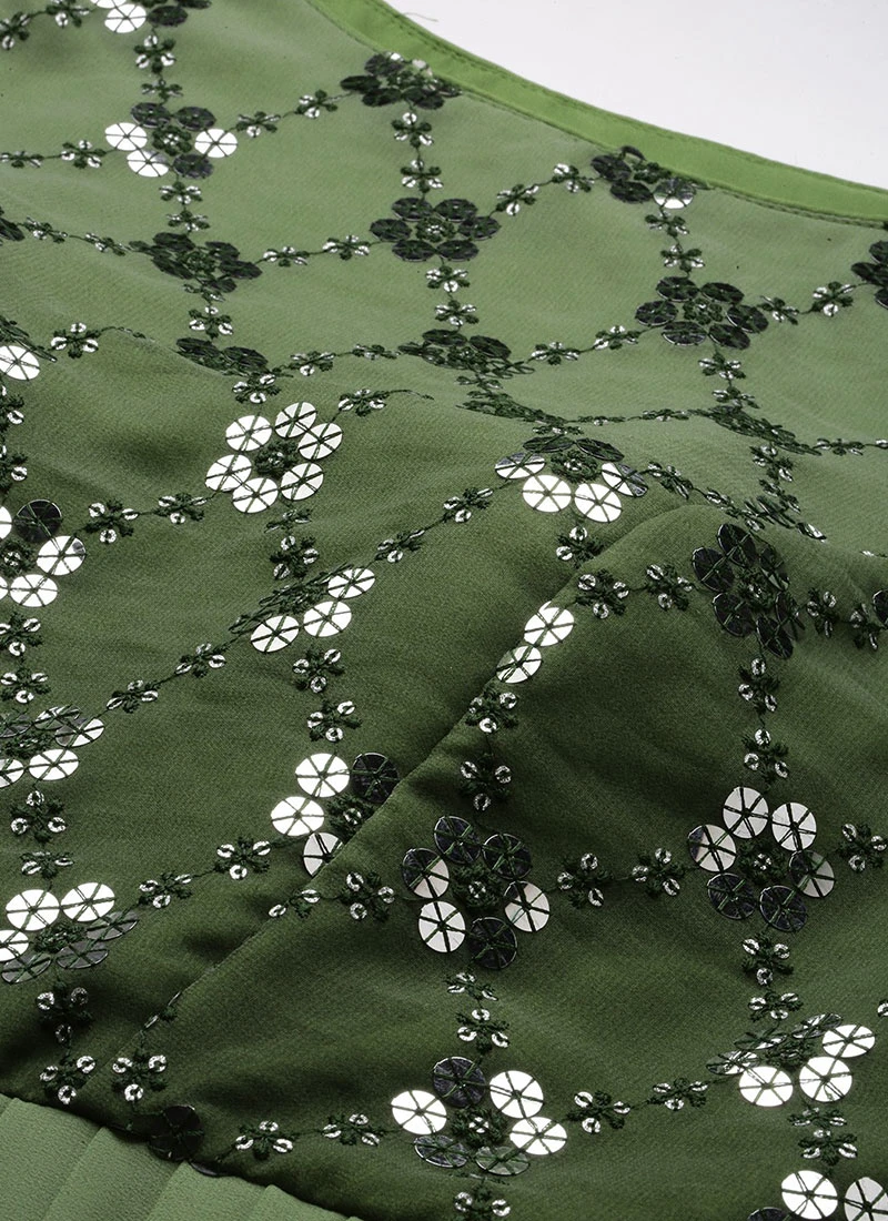 Green Georgette Sequins Embroidery Gown Festive Wear 5 Green Georgette Sequins Embroidery Gown Festive Wear - Image 5