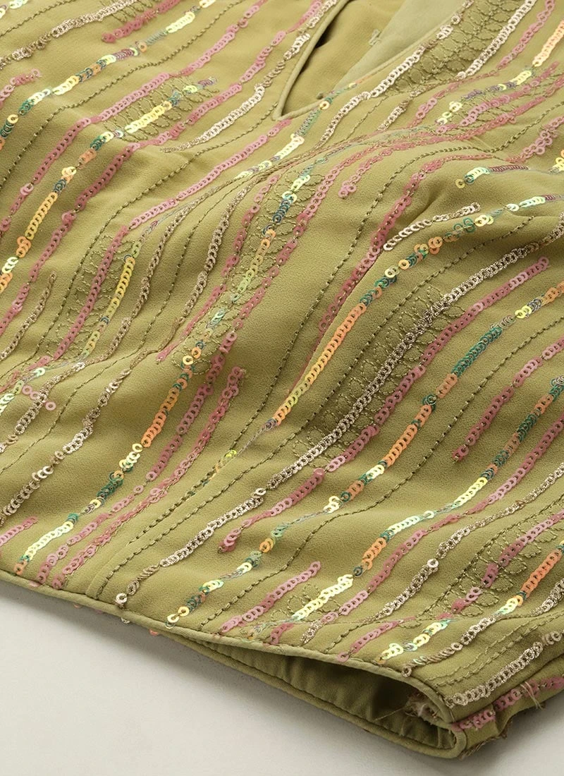 Dupatta From Green Georgette Sequins N Peach Net Lehenga After Six Wear 5 Dupatta From Green Georgette Sequins N Peach Net Lehenga After Six Wear - Image 5