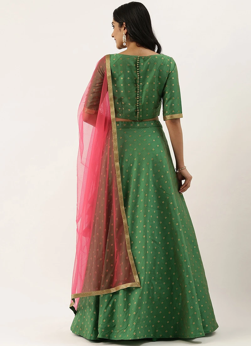 Green Jacquard Boat Neck Choli N Lehenga Set Festive Wear 4 Green Jacquard Boat Neck Choli N Lehenga Set Festive Wear - Image 4