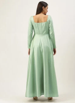 Green Jacquard Fit N Flare Dress Festive Wear -C Bazaar Shop Green Jacquard Fit N Flare Dress DRBS02109730 b