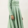Green Jacquard Fit N Flare Dress Festive Wear