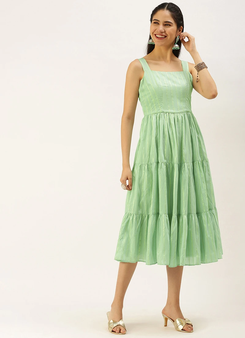 Green Jacquard Nylon Dress After Six Wear 3 Green Jacquard Nylon Dress After Six Wear - Image 3