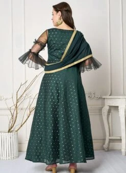 Green Jacquard Ruched Style Anarkali Suit Festive Wear -C Bazaar Shop Green Jacquard Ruched Style Anarkali Suit SLBS02301747 b