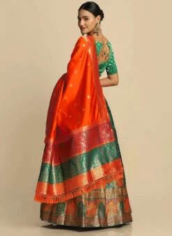 Green Jacquard Silk Weaving Work Umbrella Lehenga Party Wear -C Bazaar Shop Green Jacquard Silk Weaving Work Umbrella Lehenga GHSWE1010257G b