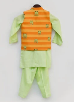 Pista Green Kurta Pant N Orange Stripe Jacket -C Bazaar Shop Green Kurta Pant N Orange Stripe Jacket KDBDFK2239 b