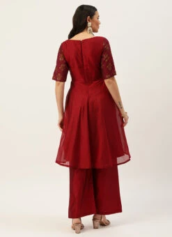 Maroon Printed Panelled Kurta Festive Wear 11 Maroon Printed Panelled Kurta Festive Wear -C Bazaar Shop Green Muslin Digital Printed Top KRBS02307716 b