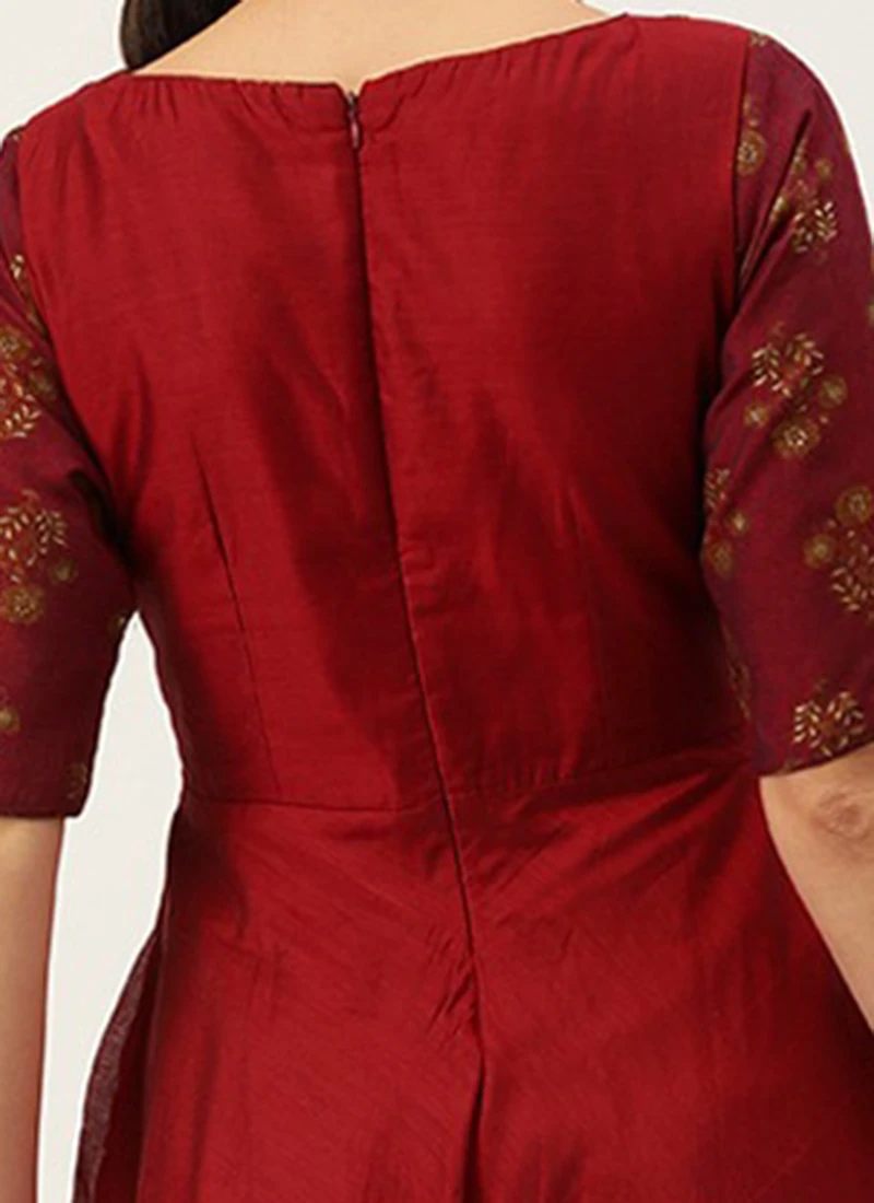 Maroon Printed Panelled Kurta Festive Wear 7 Maroon Printed Panelled Kurta Festive Wear - Image 7