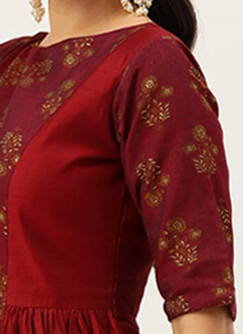 Maroon Printed Panelled Kurta Festive Wear 8 Maroon Printed Panelled Kurta Festive Wear - Image 8
