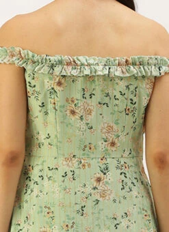 Green Muslin Off Shoulder Dress Festive Wear -C Bazaar Shop Green Muslin Off Shoulder Dress DRBS02208479 rrc2