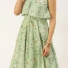 Green Muslin Printed Mini Dress Party Wear
