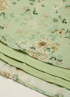 Green Muslin Printed Mini Dress Party Wear -C Bazaar Shop Green Muslin Printed Mini Dress DRBS02208445 rrc4