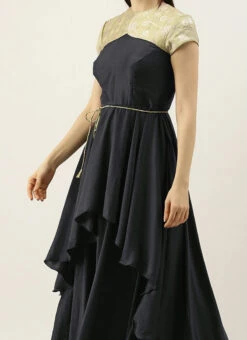 Green N Dark Grey Layered Floor Length Gown Party Wear