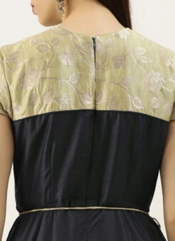 Green N Dark Grey Layered Floor Length Gown Party Wear -C Bazaar Shop Green N Dark Grey Layered Floor Length Gown IWBS02105368 rrc2