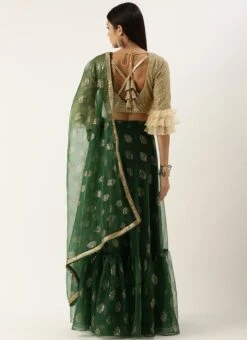 Green N Gold Organza Embroidered Lehenga Festive Wear -C Bazaar Shop Green N Gold Organza Embroidered Lehenga GHBS02209742 b