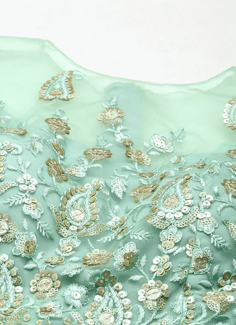 Skirt From Green N Light Blue Net Embroidered Lehenga After Six Wear 5 Skirt From Green N Light Blue Net Embroidered Lehenga After Six Wear - Image 5