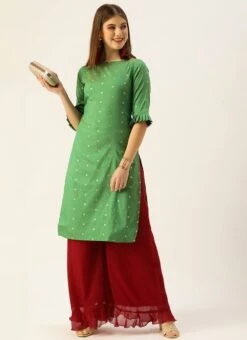 Green N Maroon A Line Palazzo Set Festive Wear -C Bazaar Shop Green N Maroon A Line Palazzo Set KSBS02107558 u