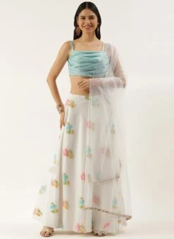 Green N Off White Organza Jacquard Lehenga Festive Wear -C Bazaar Shop Green N Off White Organza Jacquard Lehenga GHBS02206273 u