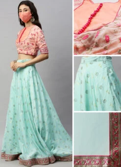 Green N Peach Embroidered Lehenga Set Wedding Wear -C Bazaar Shop Green N Peach Embroidered Lehenga Set GHBS02007361 gl