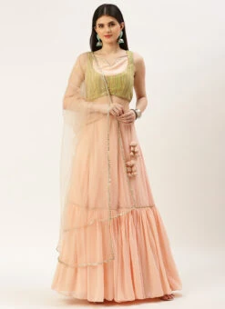 Dupatta From Green N Peach Sequin Embroidered Lehenga After Six Wear -C Bazaar Shop Green N Peach Sequin Embroidered Lehenga GHBS02211213 u